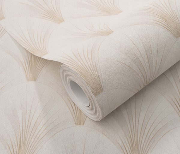 PAPIER PEINT INTISSE EVENTAIL- BEIGE ET OR - ART DECO - ERISMANN