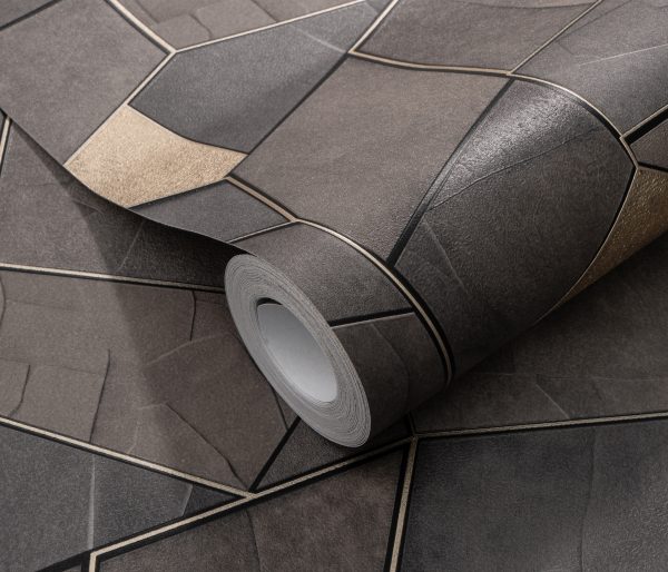 PAPIER PEINT INTISSE - GRIS ET OR - GRAPHIQUE - ERISMANN