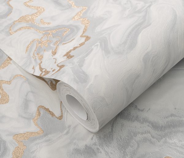 PAPIER PEINT INTISSE - BLANC ET OR - MARBRE - ERISMANN