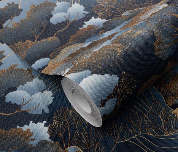 PAPIER PEINT INTISSE PAYSAGE - BLEU ET OR - FLORAL - ERISMANN