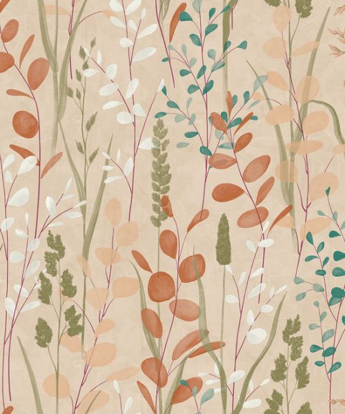 PAPIER PEINT INTISSE - KARUNA FOND ORANGE - FLORAL - GRANDECO