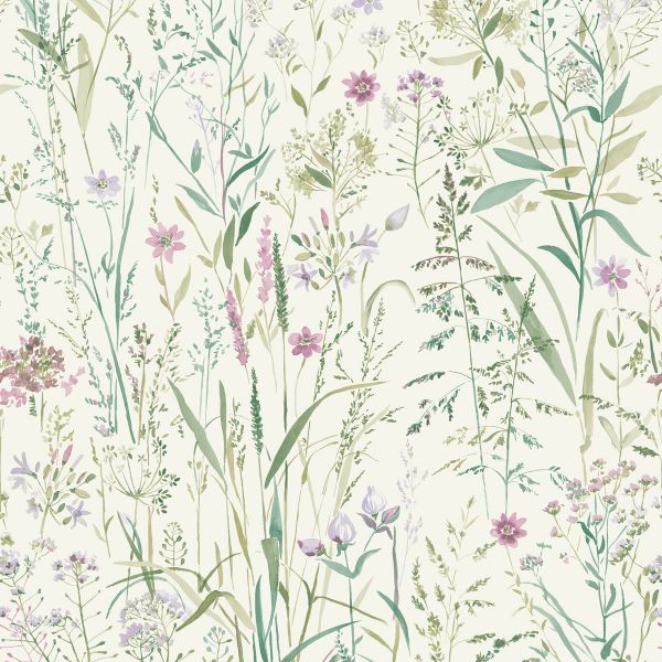 PAPIER PEINT INTISSE CHAMPETRE - VERT ET VIOLET - FLORAL- GRANDECO