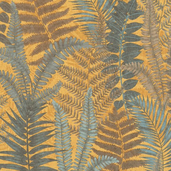 PAPIER PEINT INTISSE ATHYRIUM OCRE ET BLEU - VEGETAL - AS CREATION