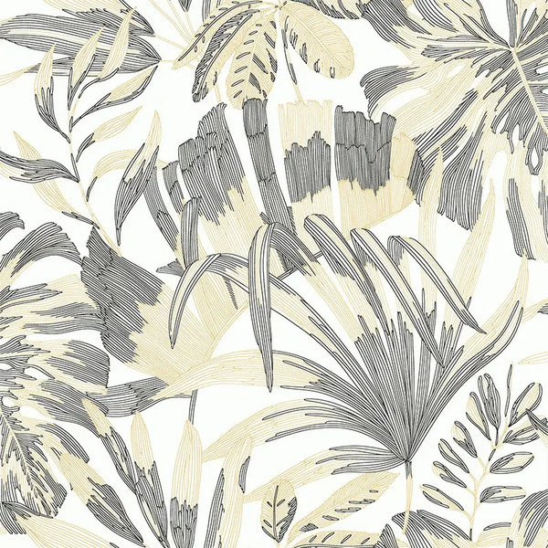 PAPIER PEINT SYMPHONIE TROPICAL - NOIR ET OR - VEGETAL - LUTECE