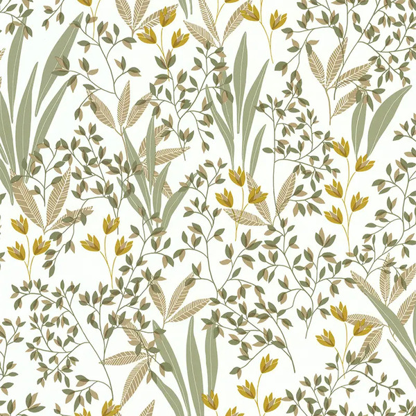 PAPIER PEINT FLORIS - VERT ET MOUTARDE - FLORAL - LUTECE