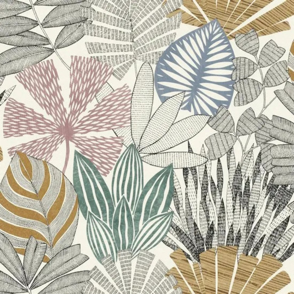 PAPIER PEINT INTISSE COMOSA - BLEU ET OCRE - FLORAL - RASCH