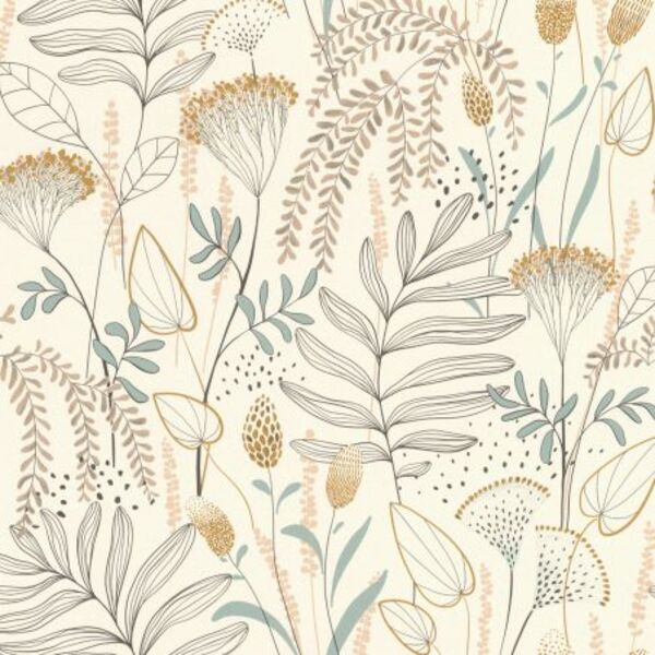 PAPIER PEINT INTISSE JARDIN LEGER - OCRE ET BLEU - FLORAL - RASCH