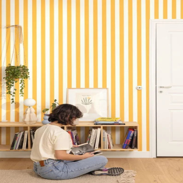PAPIER PEINT LITTLE LINES - BLANC & JAUNE - RAYURES - CASELIO – Image 2