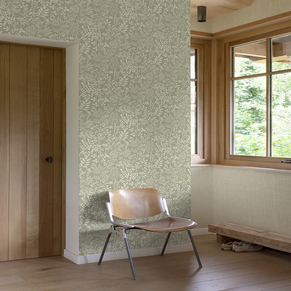 Papier peint Broderies - VERT SAUGE - FLORAL - GRANDECO – Image 2
