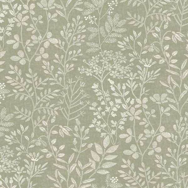 Papier peint Broderies - VERT SAUGE - FLORAL - GRANDECO