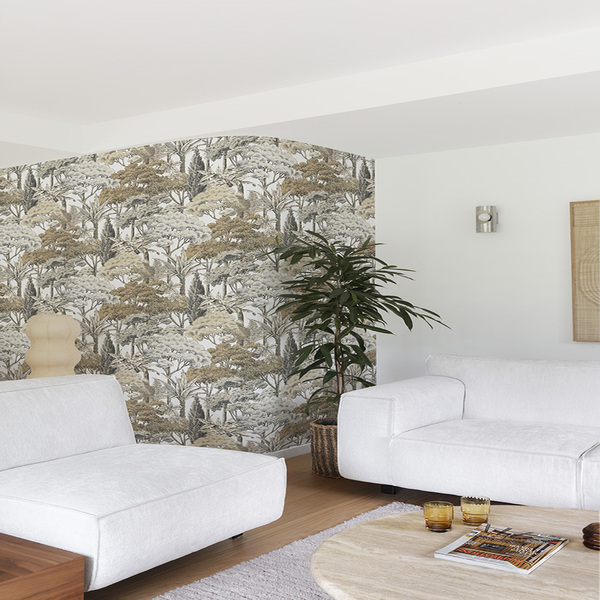 PAPIER PEINT FORET CHIC - GRIS ET MOKKA - FLORAL - GRANDECO – Image 2