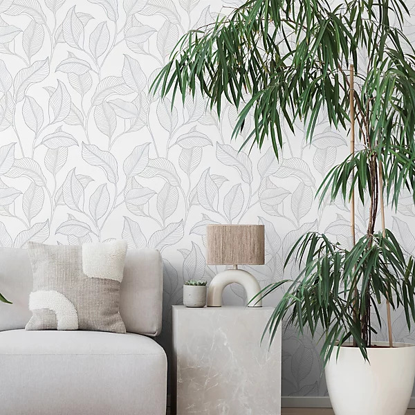 PAPIER PEINT VÉGÉTAL LEAVES EXOTIC - BLANC, MARRON & GRIS - VÉGÉTAL - GRANDECO – Image 2