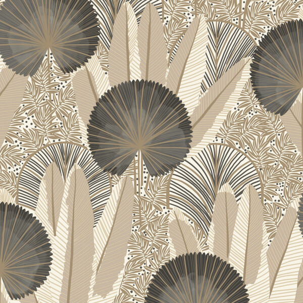 PAPIER PEINT PALMES - BEIGE ET NOIR - VÉGÉTAL - GRANDECO
