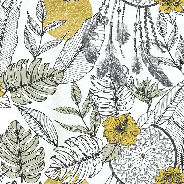 PAPIER PEINT ATTRAPE RÊVES - JAUNE - VÉGÉTAL - LUTÈCE