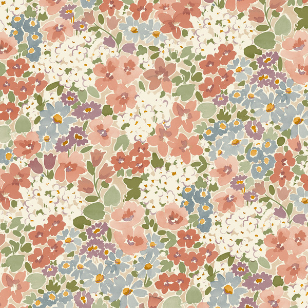 PAPIER PEINT EXPLOSION FLORALE - VERT & TERRACOTTA - GRANDECO
