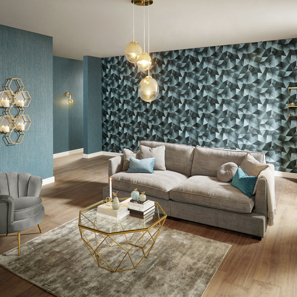 PAPIER PEINT INTISSE TRIANGLE ART DÉCO - BLEU CANARD - GRAPHIQUE - ERISMANN – Image 3