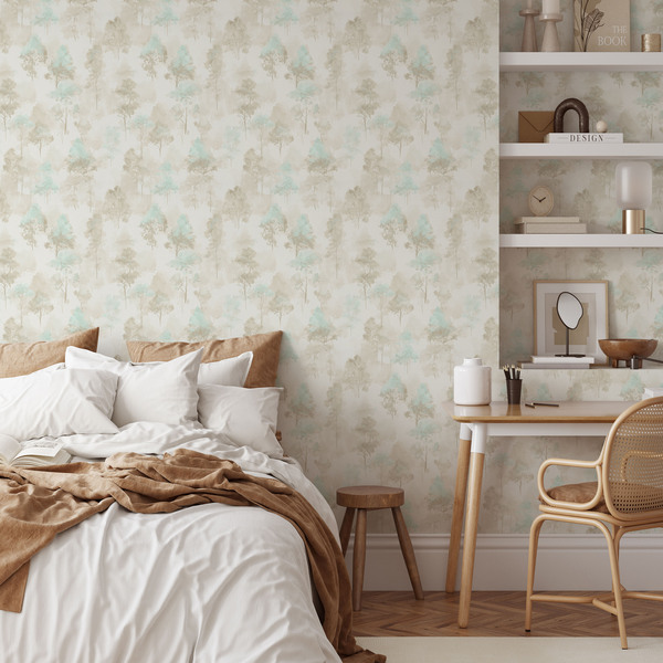 PAPIER PEINT INTISSÉ FORÊT ENCHANTÉE - BLEU & TAUPE - FLORAL - ERISMANN – Image 2