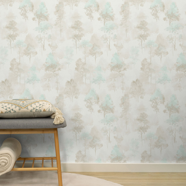 PAPIER PEINT INTISSÉ FORÊT ENCHANTÉE - BLEU & TAUPE - FLORAL - ERISMANN – Image 3