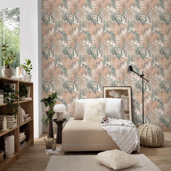 PAPIER PEINT INTISSÉ SOUFFLE VÉGÉTAL - ORANGE & VERT - VÉGÉTAL - ERISMANN – Image 3