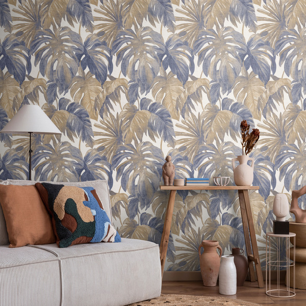 PAPIER PEINT INTISSÉ SOUFFLE VÉGÉTAL - BLEU & OCRE - VÉGÉTAL - ERISMANN – Image 2