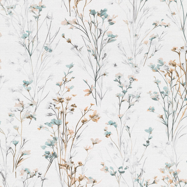 PAPIER PEINT INTISSÉ FLEURS DES CHAMPS - BLEU AZUR ET OCRE - FLORAL - ERISMANN