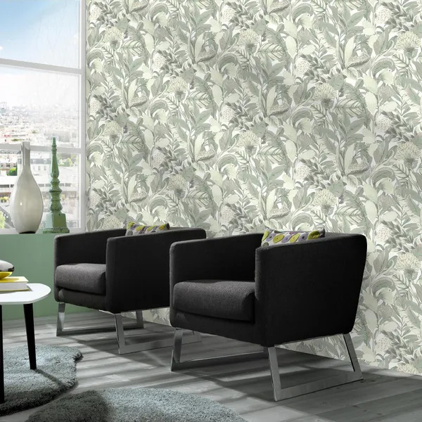 PAPIER PEINT INTISSÉ JUNGLE - VERT SAUGE - VÉGÉTAL - ERISMANN – Image 2