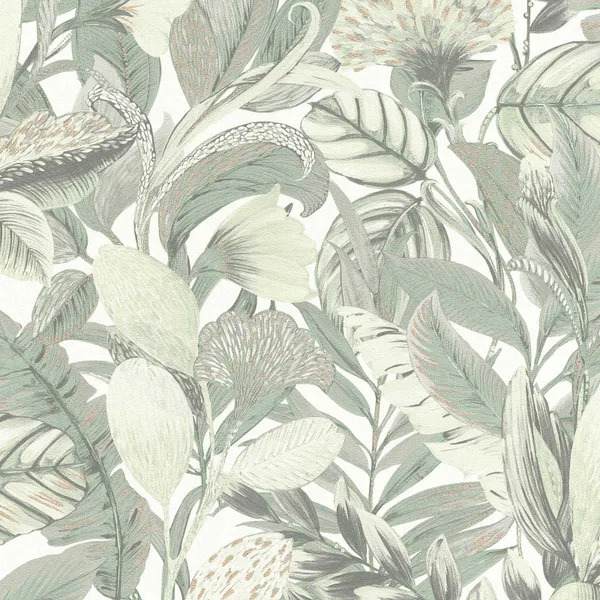 PAPIER PEINT INTISSÉ JUNGLE - VERT SAUGE - VÉGÉTAL - ERISMANN