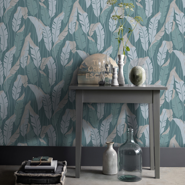 PAPIER PEINT INTISSÉ BANANIER - BLEU GIVRÉ - VÉGÉTAL - ERISMANN – Image 3