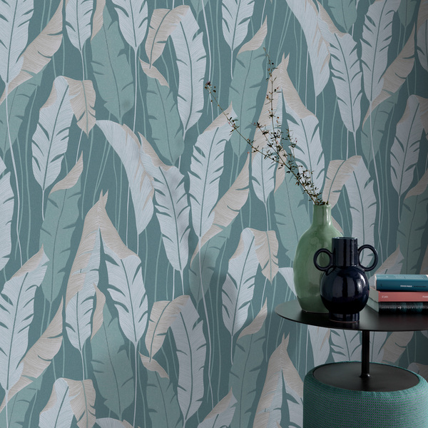 PAPIER PEINT INTISSÉ BANANIER - BLEU GIVRÉ - VÉGÉTAL - ERISMANN – Image 2