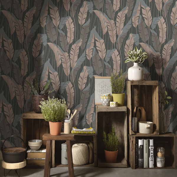 PAPIER PEINT INTISSÉ BANANIER - TAUPE & ROSE - VÉGÉTAL - ERISMANN – Image 2
