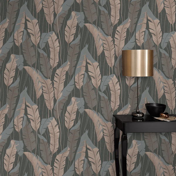 PAPIER PEINT INTISSÉ BANANIER - TAUPE & ROSE - VÉGÉTAL - ERISMANN – Image 3
