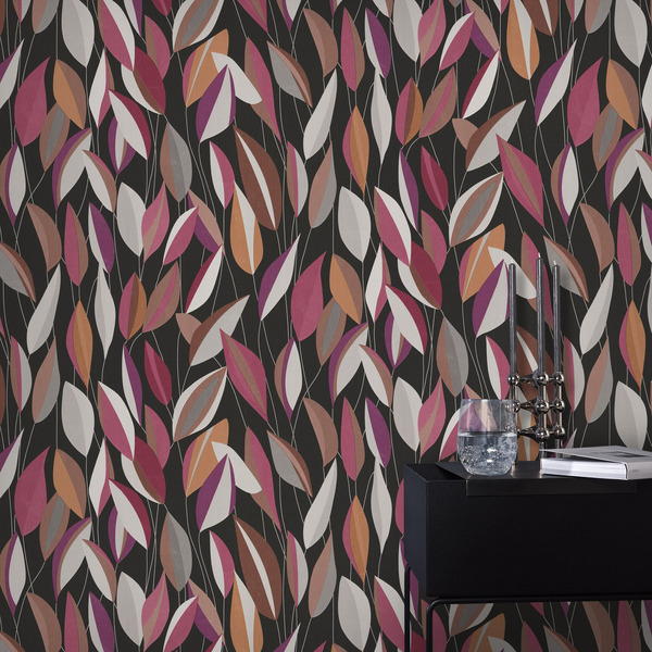 PAPIER PEINT INTISSÉ FEUILLAGE AUTOMNAL - LIE DE VIN & ROSE - FLORAL - ERISMANN – Image 3
