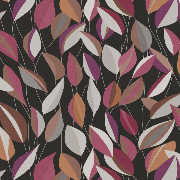 PAPIER PEINT INTISSÉ FEUILLAGE AUTOMNAL - LIE DE VIN & ROSE - FLORAL - ERISMANN
