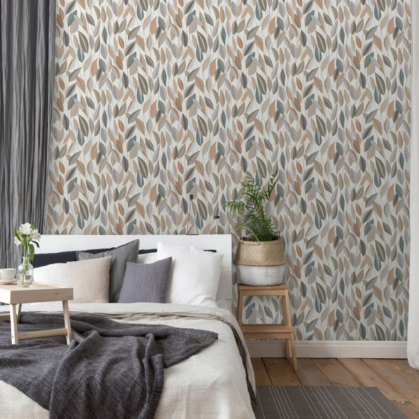 PAPIER PEINT INTISSÉ FEUILLAGE AUTOMNAL - GRIS & SABLE - FLORAL - ERISMANN – Image 3