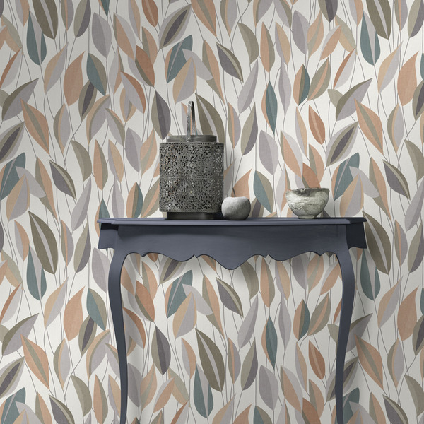 PAPIER PEINT INTISSÉ FEUILLAGE AUTOMNAL - GRIS & SABLE - FLORAL - ERISMANN – Image 2