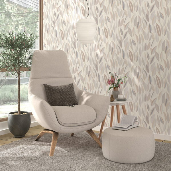 PAPIER PEINT INTISSÉ FEUILLAGE AUTOMNAL - GRIS CLAIR- FLORAL - ERISMANN – Image 3