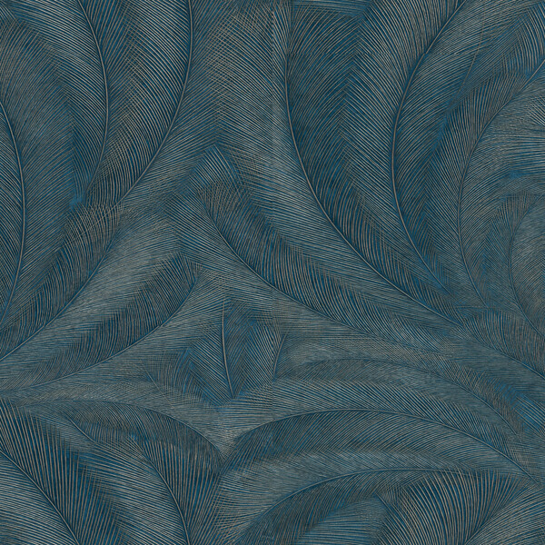 PAPIER PEINT INTISSÉ ELYSIUM PLUME – BLEU PAON & OR – VÉGÉTAL – ERISMANN