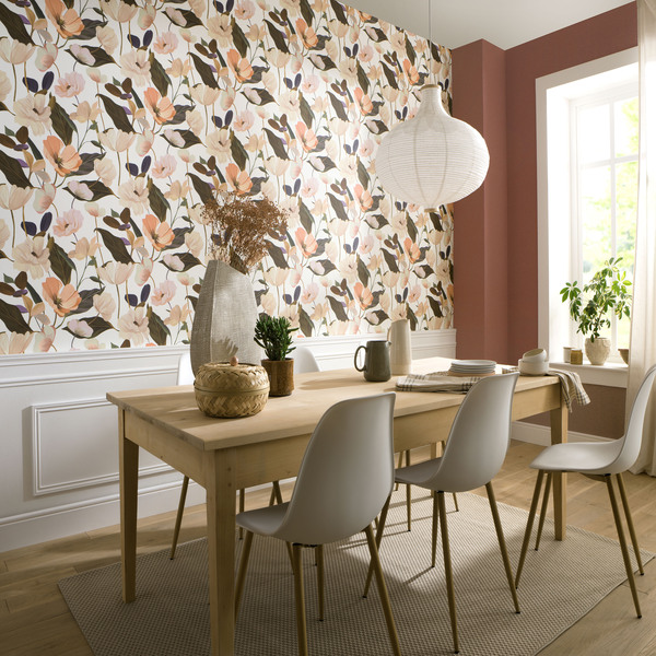 PAPIER PEINT INTISSÉ ÉLÉGANCE FLORALE - PÊCHE & VERT - FLORAL - ERISMANN – Image 3