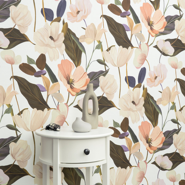 PAPIER PEINT INTISSÉ ÉLÉGANCE FLORALE - PÊCHE & VERT - FLORAL - ERISMANN – Image 2