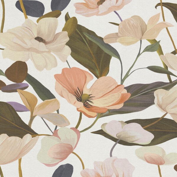 PAPIER PEINT INTISSÉ ÉLÉGANCE FLORALE - PÊCHE & VERT - FLORAL - ERISMANN