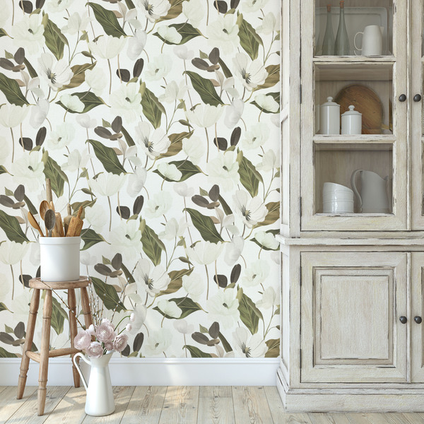 PAPIER PEINT INTISSÉ ÉLÉGANCE FLORALE - BEIGE & VERT - FLORAL - ERISMANN – Image 2