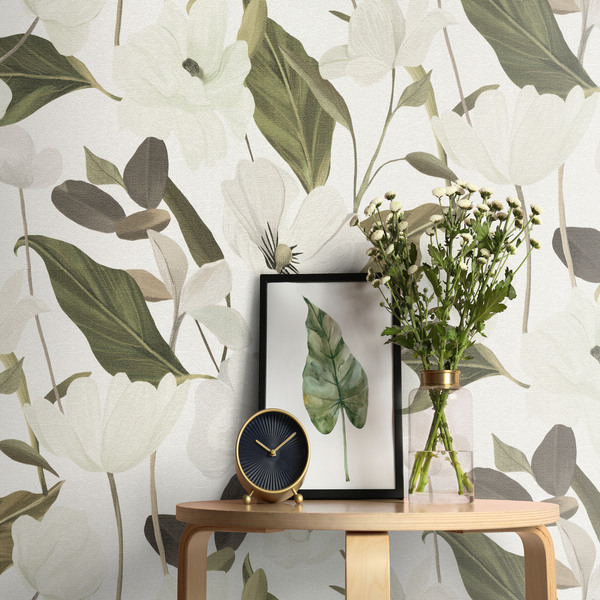 PAPIER PEINT INTISSÉ ÉLÉGANCE FLORALE - BEIGE & VERT - FLORAL - ERISMANN – Image 3
