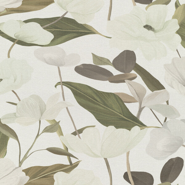 PAPIER PEINT INTISSÉ ÉLÉGANCE FLORALE - BEIGE & VERT - FLORAL - ERISMANN