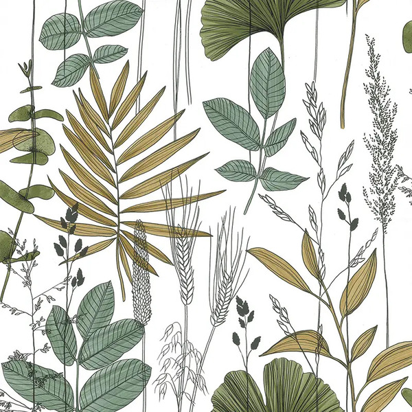 PAPIER PEINT INTISSÉ GRAMINÉE EXOTIQUE - VERT & MARRON - VÉGÉTAL - LUTÈCE