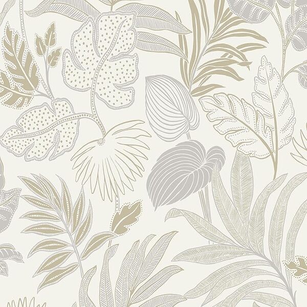PAPIER PEINT INTISSÉ TROPICAL NEUTRE - GRIS & SABLE - VÉGÉTAL - GRANDECO