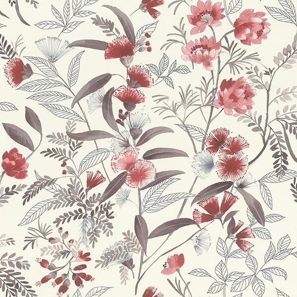 PAPIER PEINT INTISSÉ SYMPHONY FLEURS – ROUGE & GRIS – CLASSIQUE – RASCH
