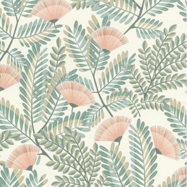 PAPIER PEINT INTISSÉ ÉVANTAILS - VERT, BLEU & ROSE - FLORAL - RASCH
