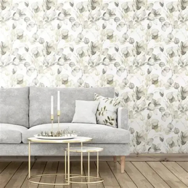 PAPIER PEINT VINYL FLORAL CHAMPETRE - GRIS & OR - FLORAL - UGEPA