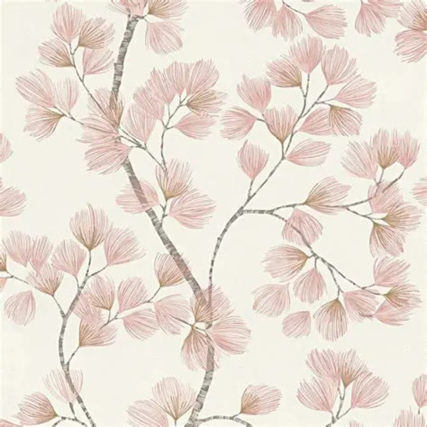 PAPIER PEINT INTISSÉ BRANCHES DE PIN - ROSE - VÉGÉTAL - RASCH