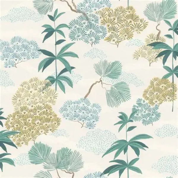 PAPIER PEINT INTISSÉ JARDIN DE PINS - TURQUOISE - VÉGÉTAL - RASCH